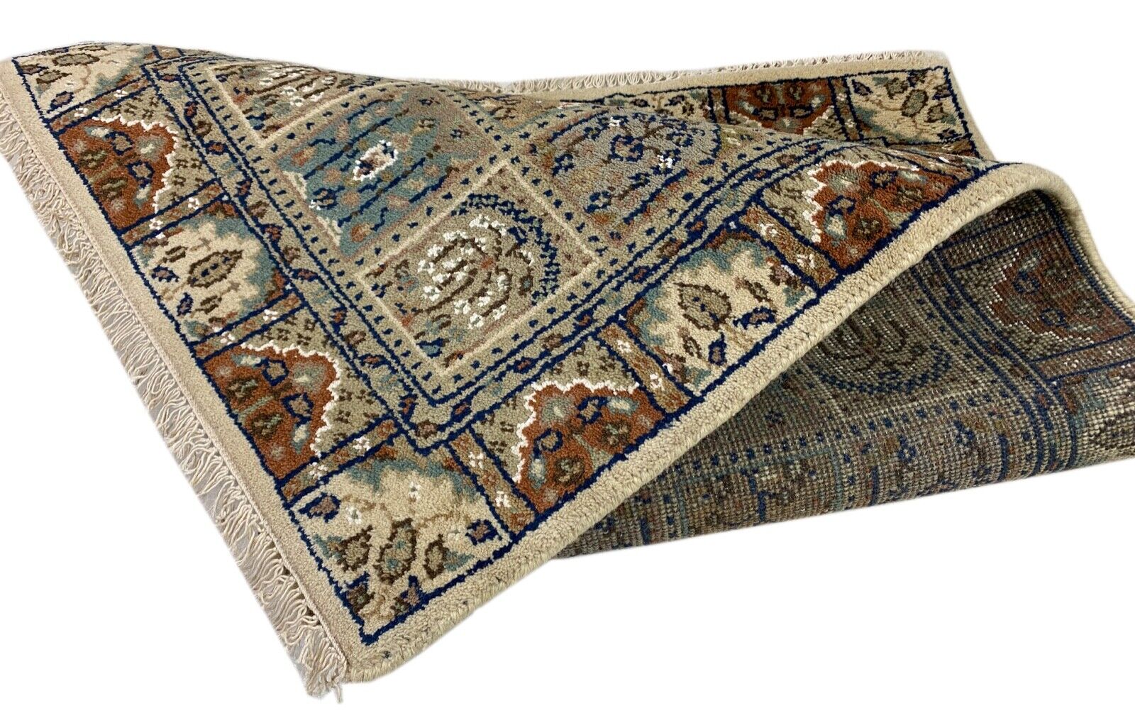 Beige Teppich Wolle Handgeknüpft Orientteppich 100% Schurwolle 70X150 cm B01