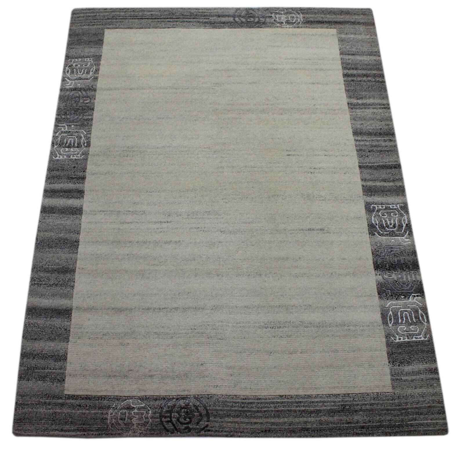 Nepal Teppich Handgeknüpft Grau Beige 100% Wolle Orientteppich 164x219 cm N8