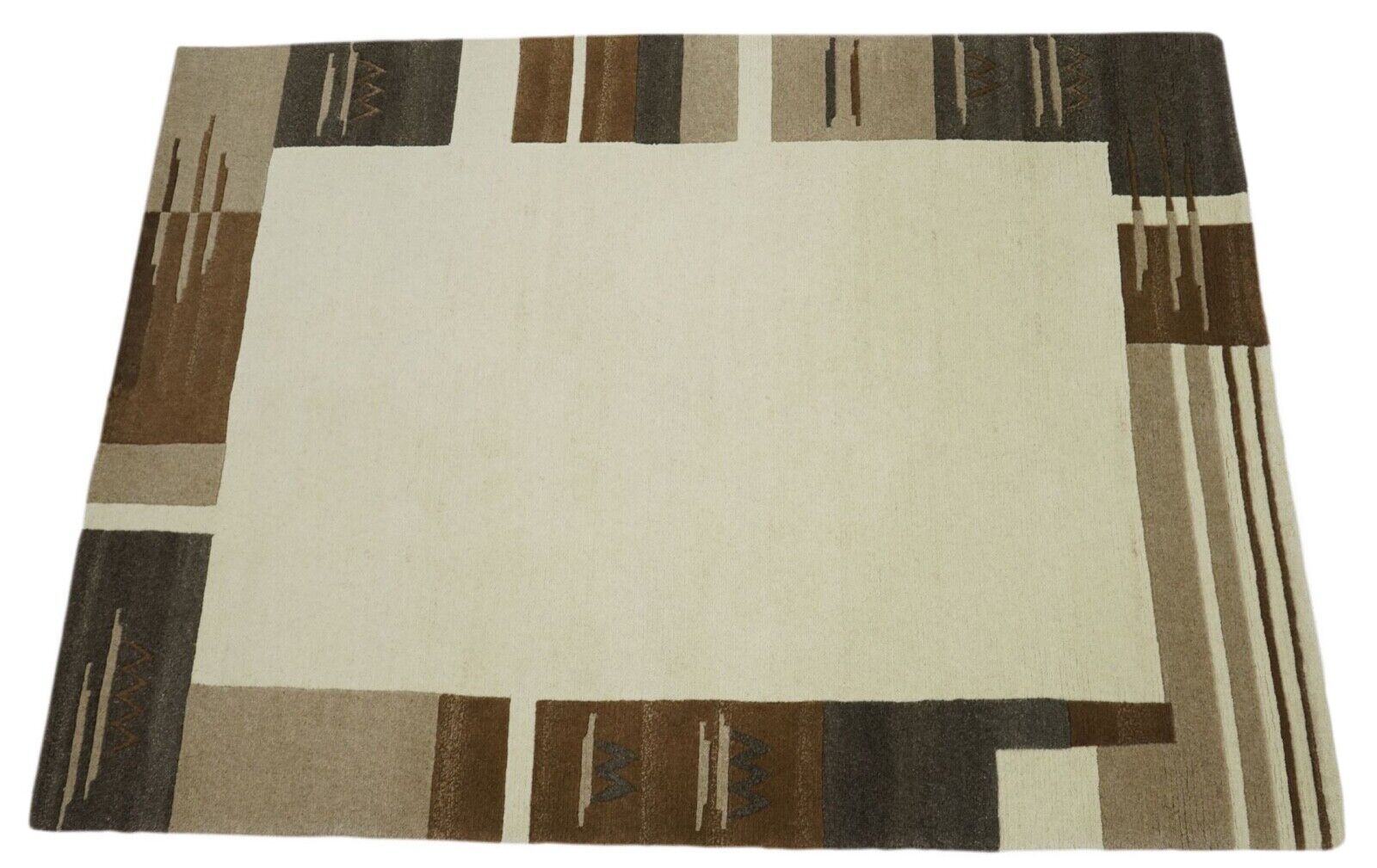 Beige Braun Nepal Teppich Handgeknüpft 100% Wolle Orientteppich 140X200 cm N772