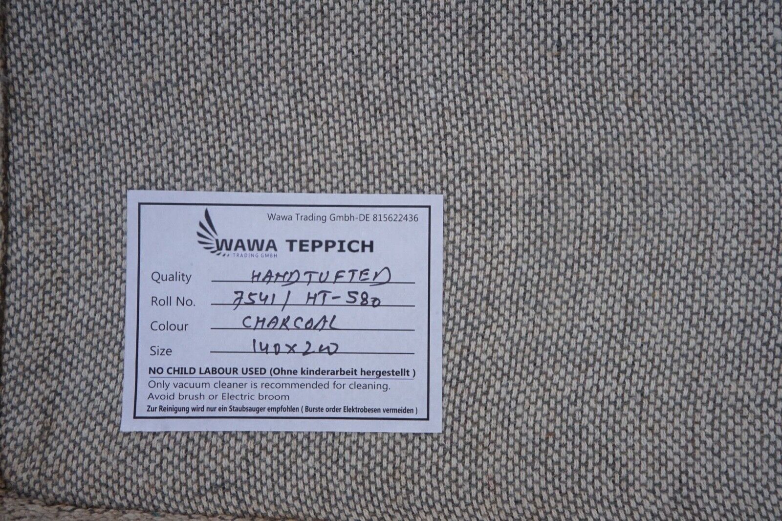 Kohlefarbe Beige140X200 cm Teppich 100% Wolle Orientteppich Handgetuftet HT580