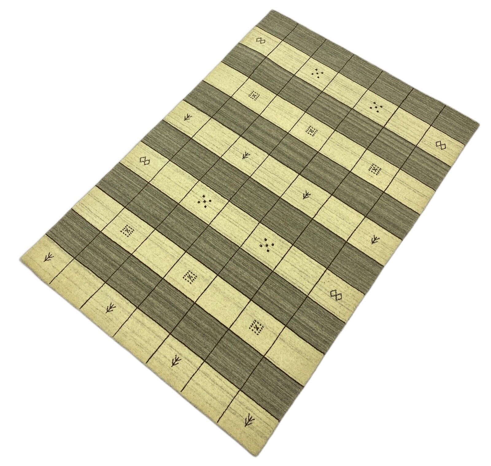 Gabbeh Teppich 100% Wolle Béžová Grau loom lori Handgewebt 120x180 cm S61