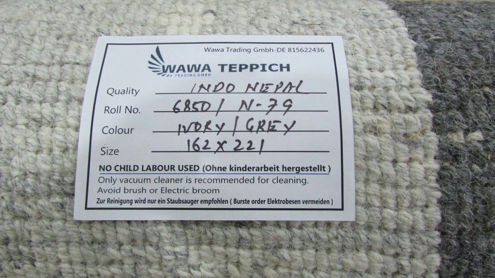 Nepal Teppich Handgeknüpft Beige Grau 100% Wolle Orientteppich 162x221 cm N-79