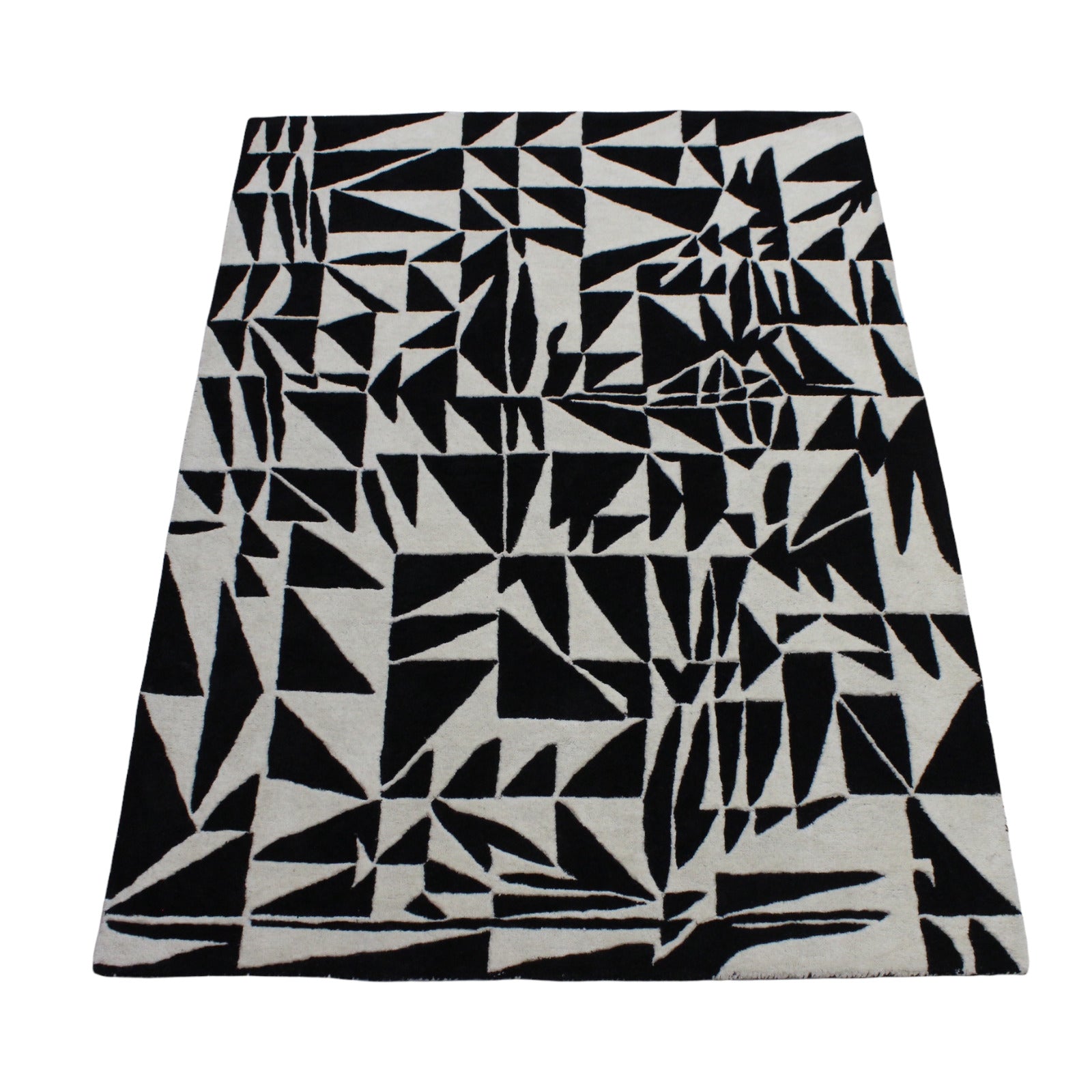 Schwarz Beige 100% Wolle  Teppich 170X240 CM Handarbeit Handgetuftet ME4