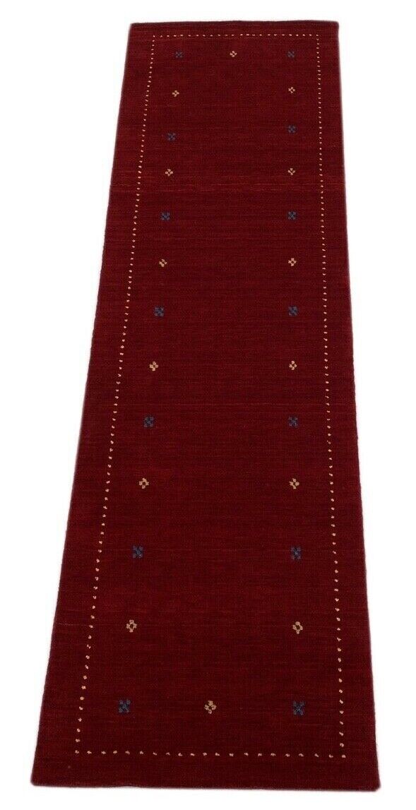 Teppichläufer Rot Gabbeh Läufer Teppich 100% Wolle Handgefertigt 90X300 cm WR61