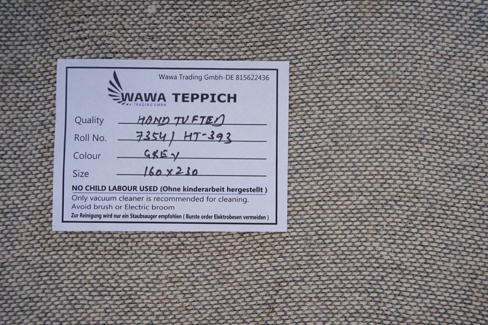 Teppich 100% Wolle Dunkel Grau 160X230 cm Orientteppich Handgetuftet HT393