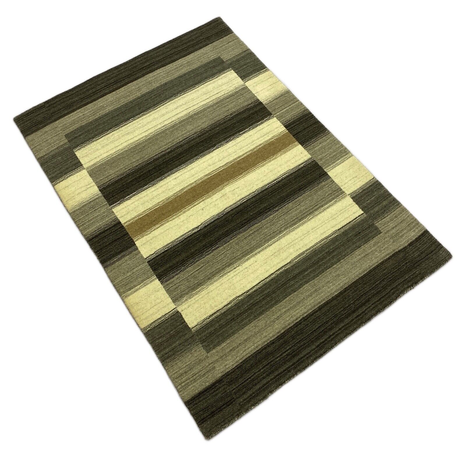 Gabbeh Teppich 100% Wolle Grau Braun Beige loom lori Handgewebt 125x180 cm S4