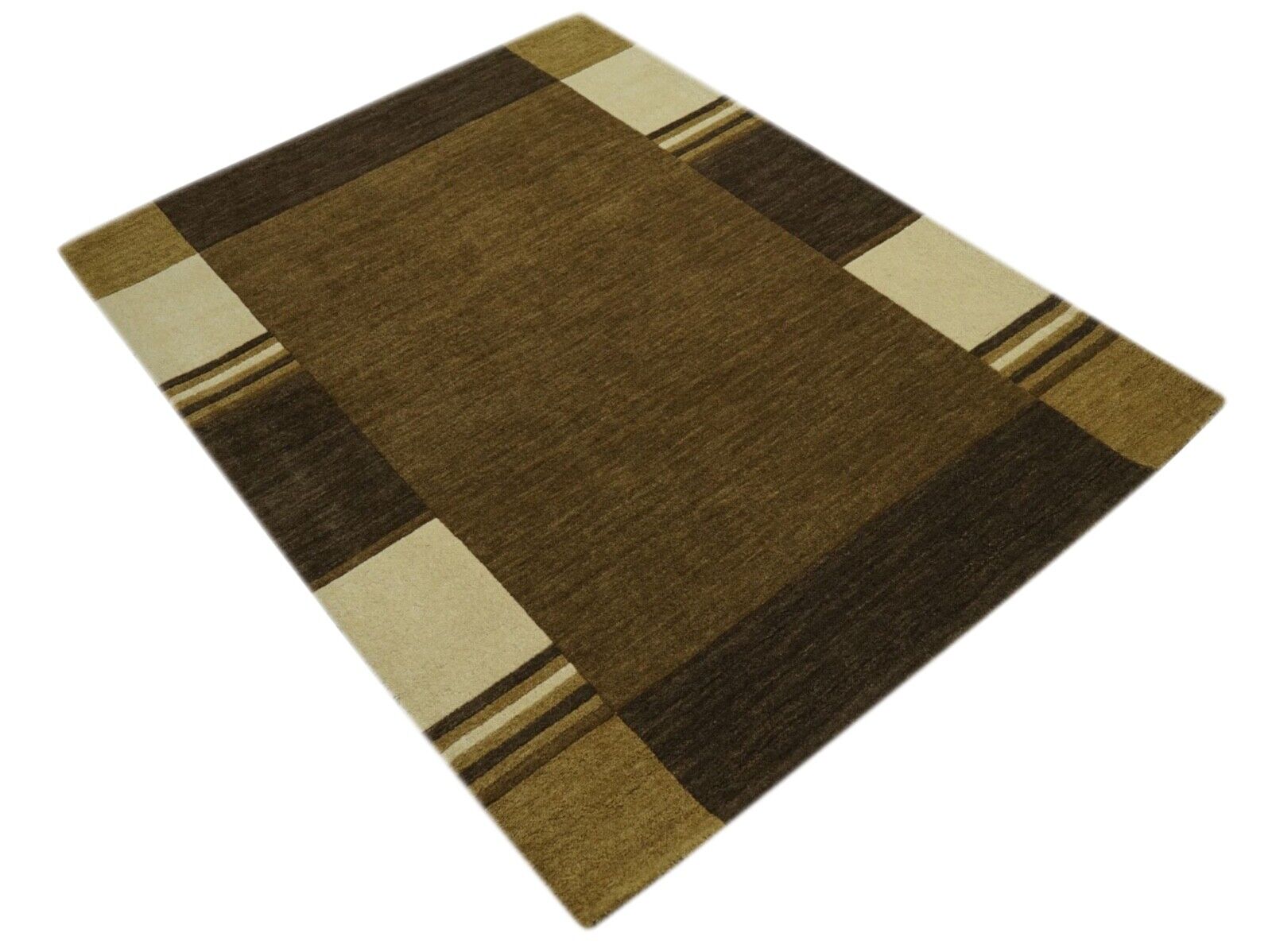 Braun 140X200 cm Teppich 100% Wolle Orientteppich Orange Handgetuftet HT600