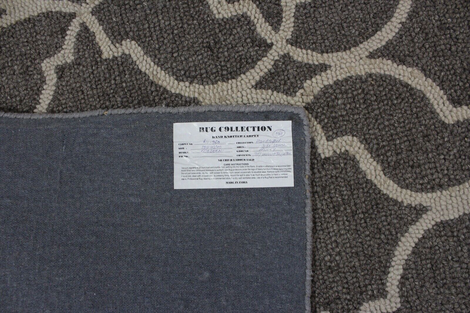 Kilimas, 100 % vilna, antracito pilka, smėlio spalvos, rankų darbo, rytietiškas kilimas, 150 x 240 cm