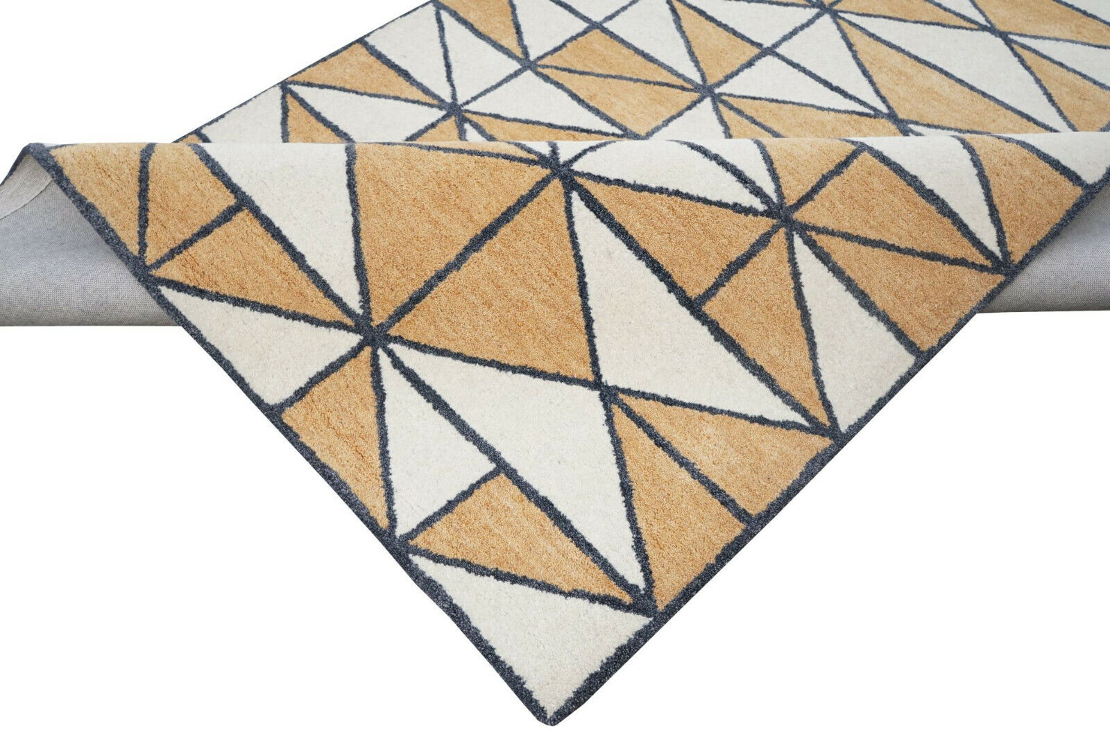 Beige Gold Orange 160x230 cm Teppich 100% Wolle Orientteppich Handgetuftet HT407