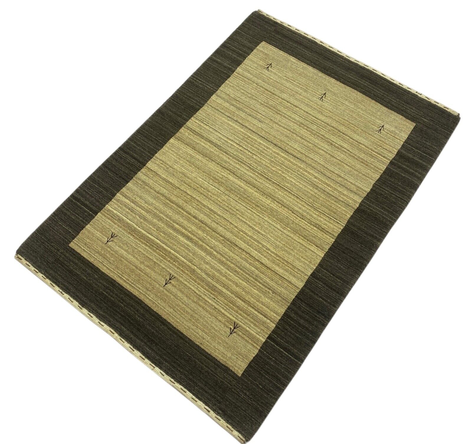 Teppich 100% Wolle Grau Beige Braun Gabbeh lori Handgewebt 125x177 cm S148