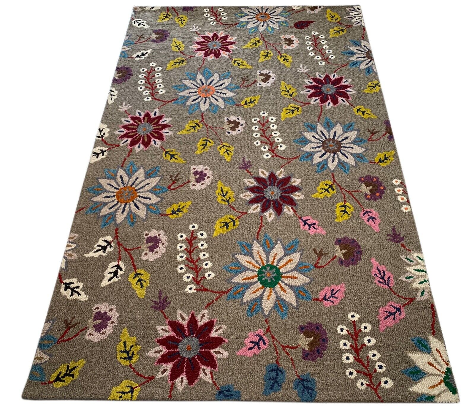 Designer Teppich Grau Gelb 100% Wolle Handarbeit Orient 150X240 CM MH933