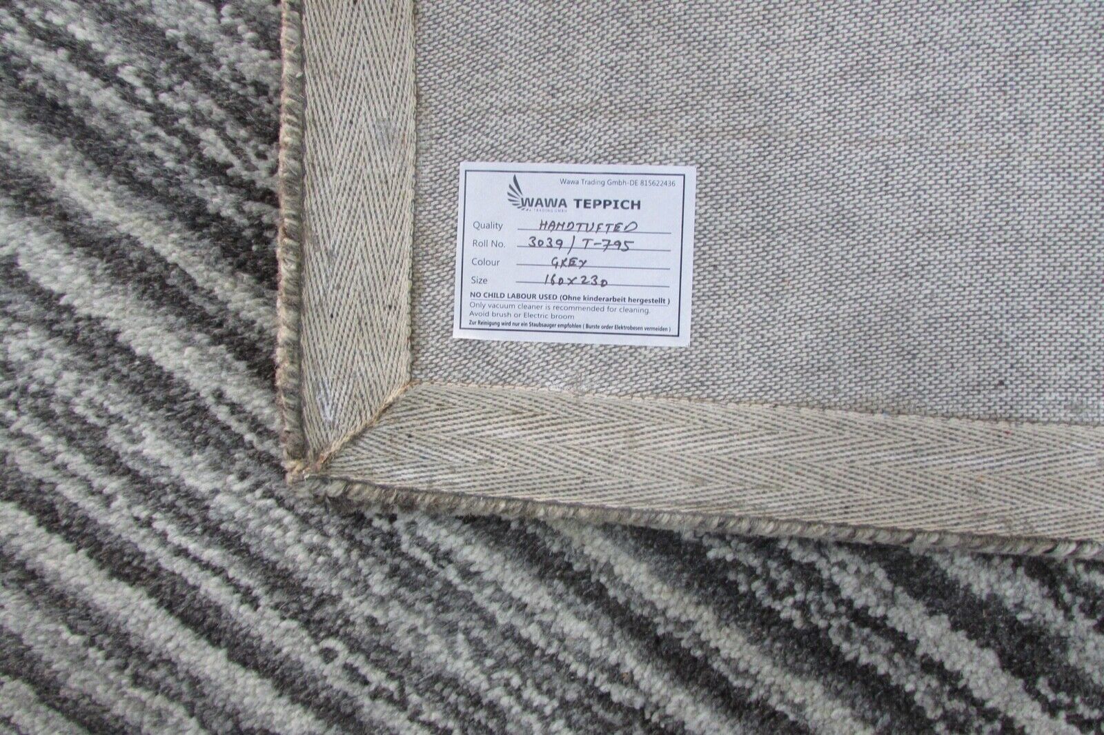 Tappeto 100% Lana Grigio 160X230 cm Design Soggiorno Tuftato a Mano T795