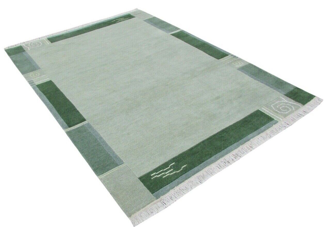 Tappeto Nepal, annodato a mano, beige/verde, 100% lana, tappeto orientale, 161x222 cm, N-58