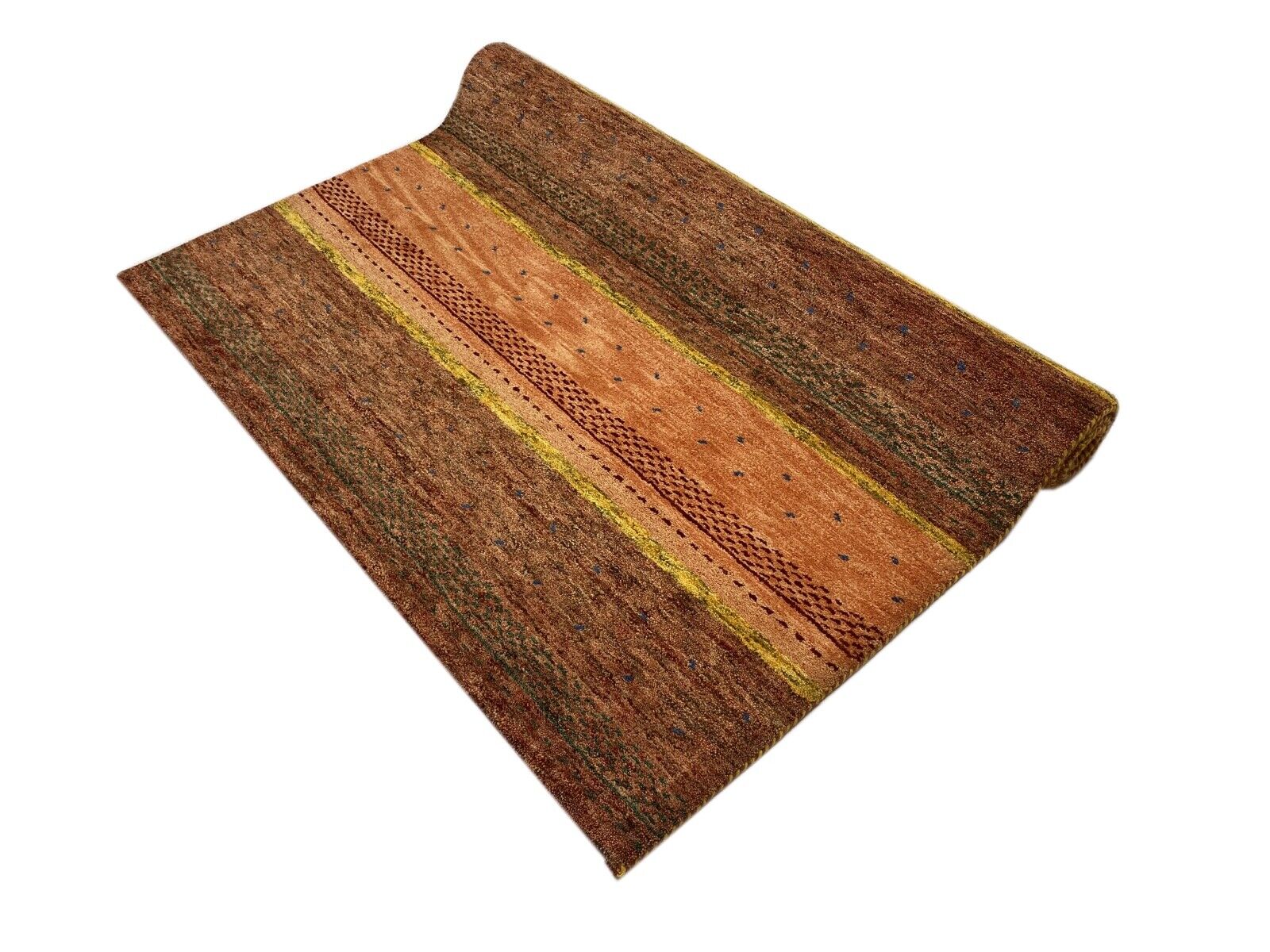 Gabbeh Teppich 100% Wolle Orange Rosa Braun Gold Handgeknüpft 174X235 cm WR30