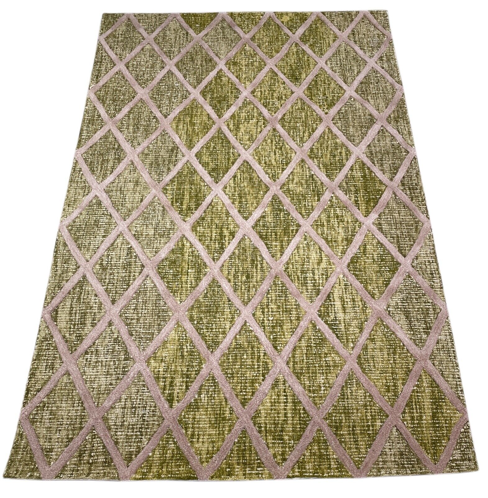 Žalias, smėlio spalvos, pilkas rankomis dygsniuotas rytietiškas kilimas, 100 % vilna, 155 x 242 cm, D-133