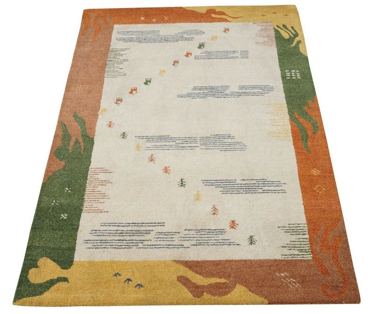 Teppich 100% Wolle Beige Orange Grün 160X230 cm Orientteppich Handgetuftet HT396