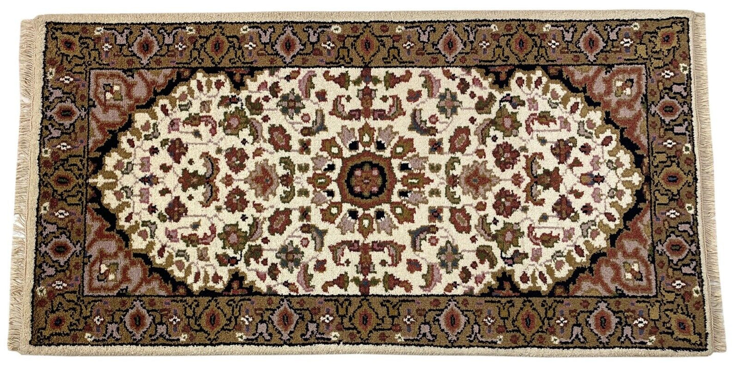 Beige Teppich Wolle Handgeknüpft Orientteppich 100% Schurwolle 70X140 cm D8