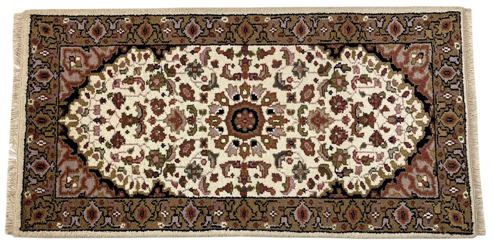 Beige Teppich Wolle Handgeknüpft Orientteppich 100% Schurwolle 70X140 cm D8