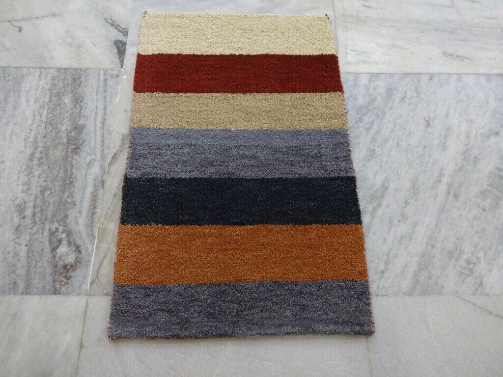Gabbeh Teppich 56x88 cm Handgeknüpft  ~ 100% Wolle ~ Grau Rot Beige  M33