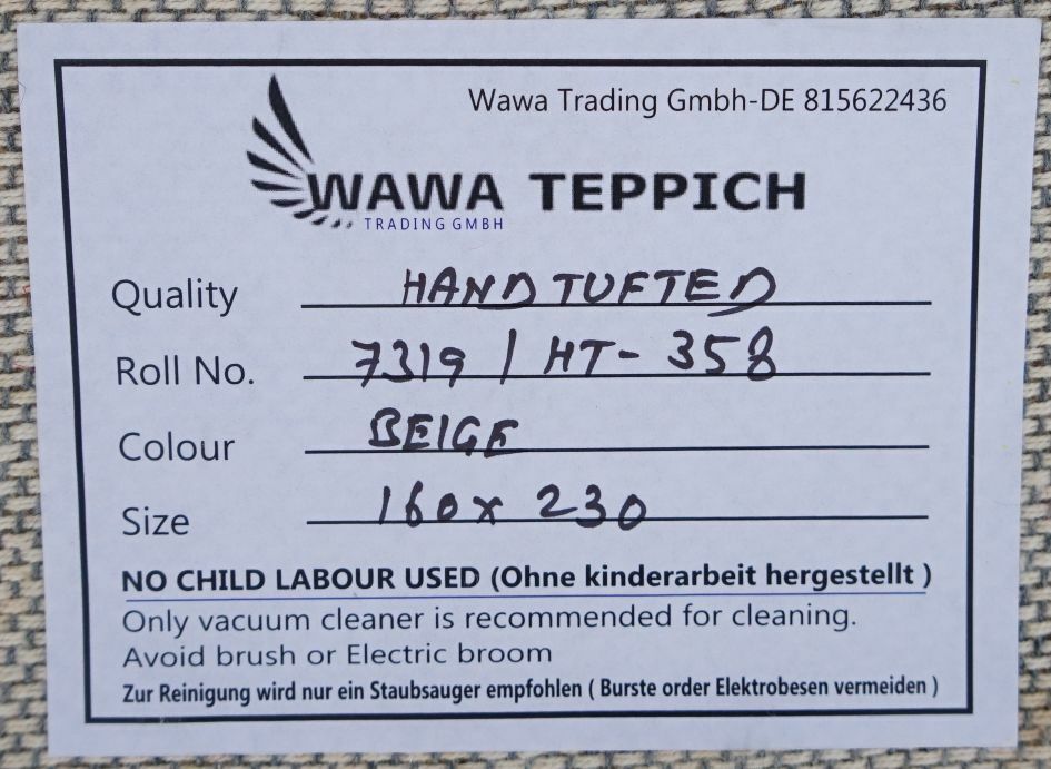 Teppich 100% Wolle Biege Grau 160X230 cm Orientteppich Handgetuftet HT358