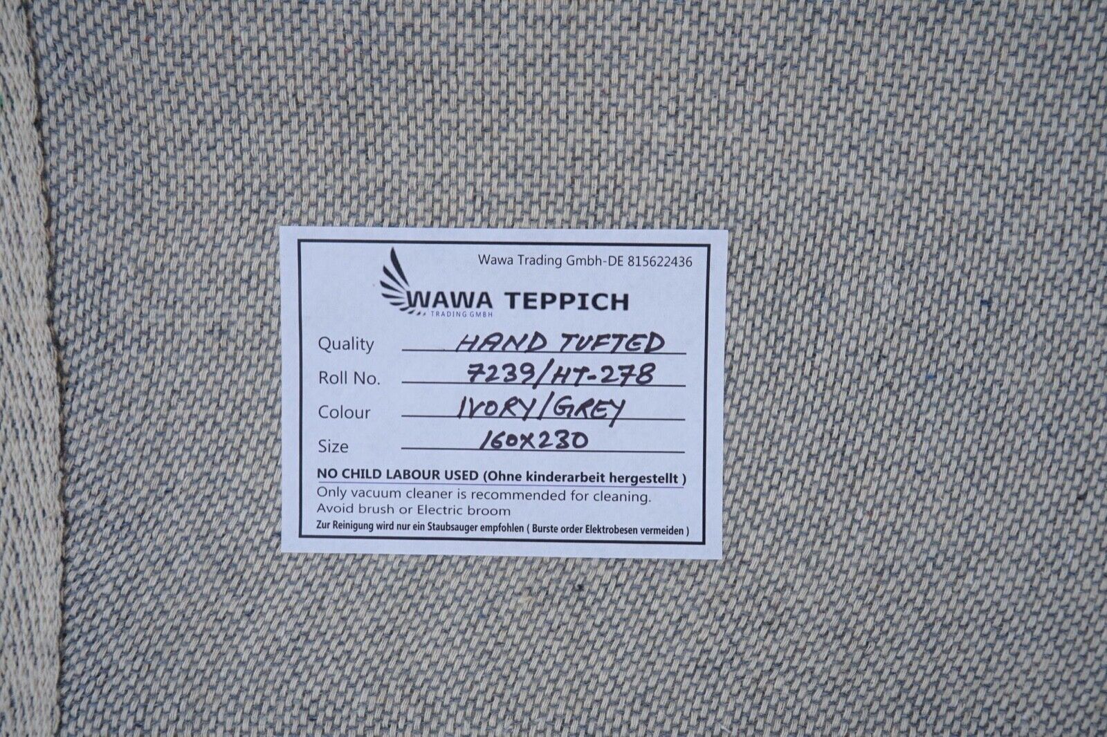 Teppich 100% Wolle Beige Grau 160X230 cm Orientteppich Handgetuftet HT278