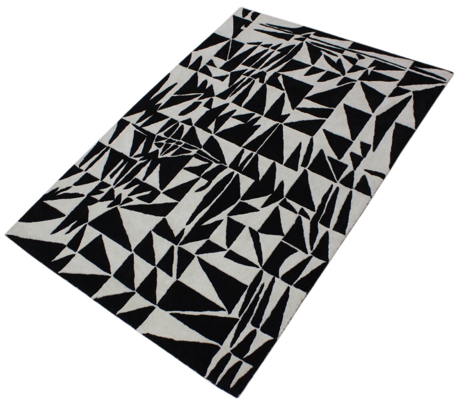 Schwarz Beige 100% Wolle  Teppich 170X240 CM Handarbeit Handgetuftet ME4