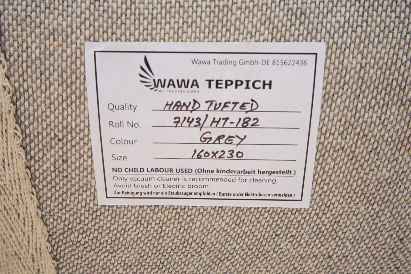 Grau Beige 160X230 cm Teppich 100% Wolle Orientteppich Handgetuftet HT182