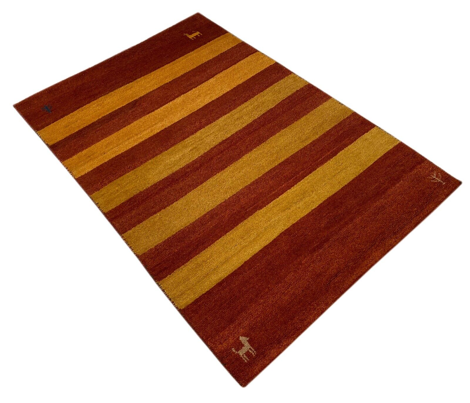 Gabbeh Teppich 120x180 cm Handgeknüpft Rot Gold Orientteppich 100% Wolle R150