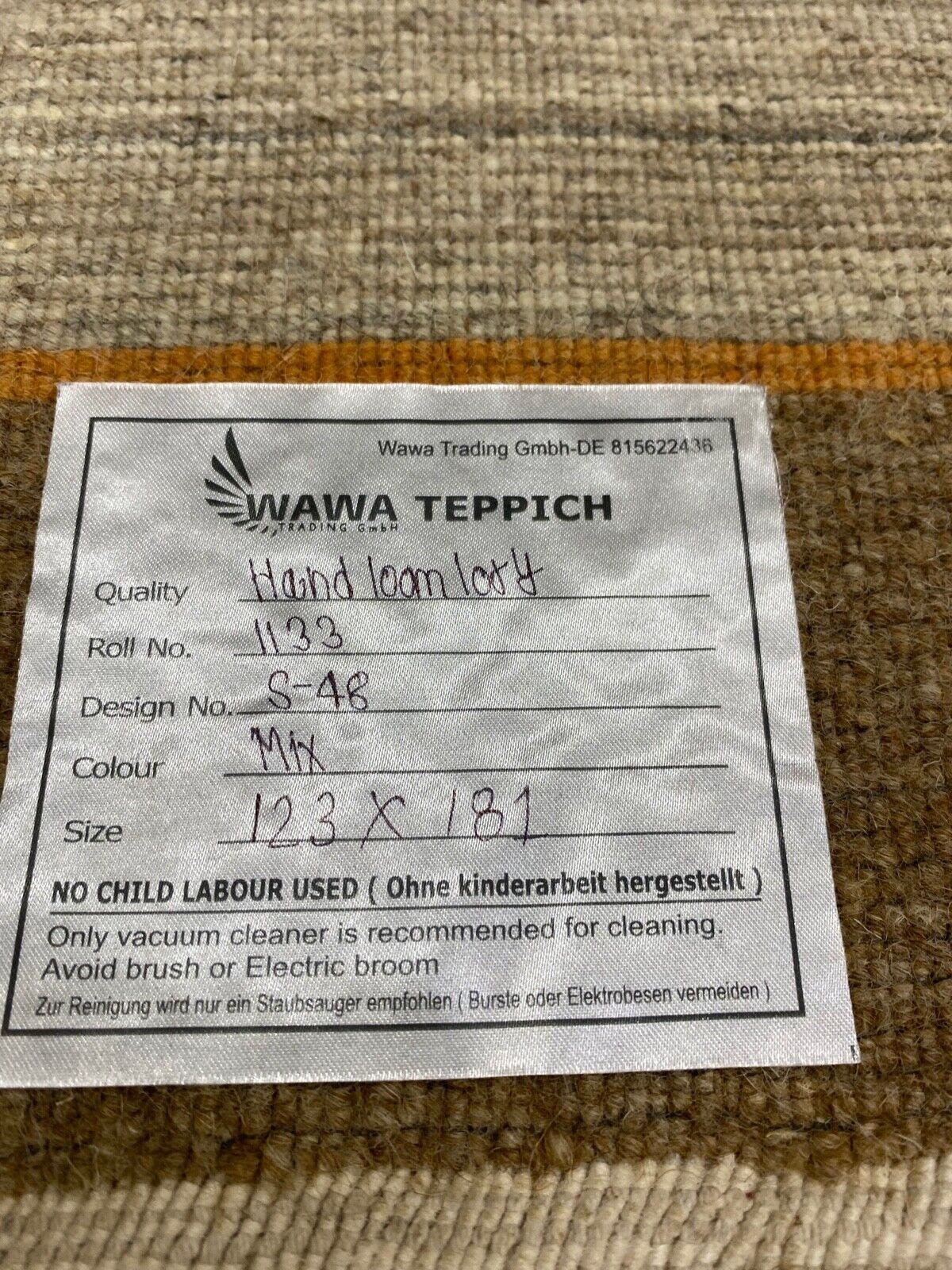 Teppich Braun Beige 100% Wolle Gabbeh lori Handgewebt 120x180 cm S48