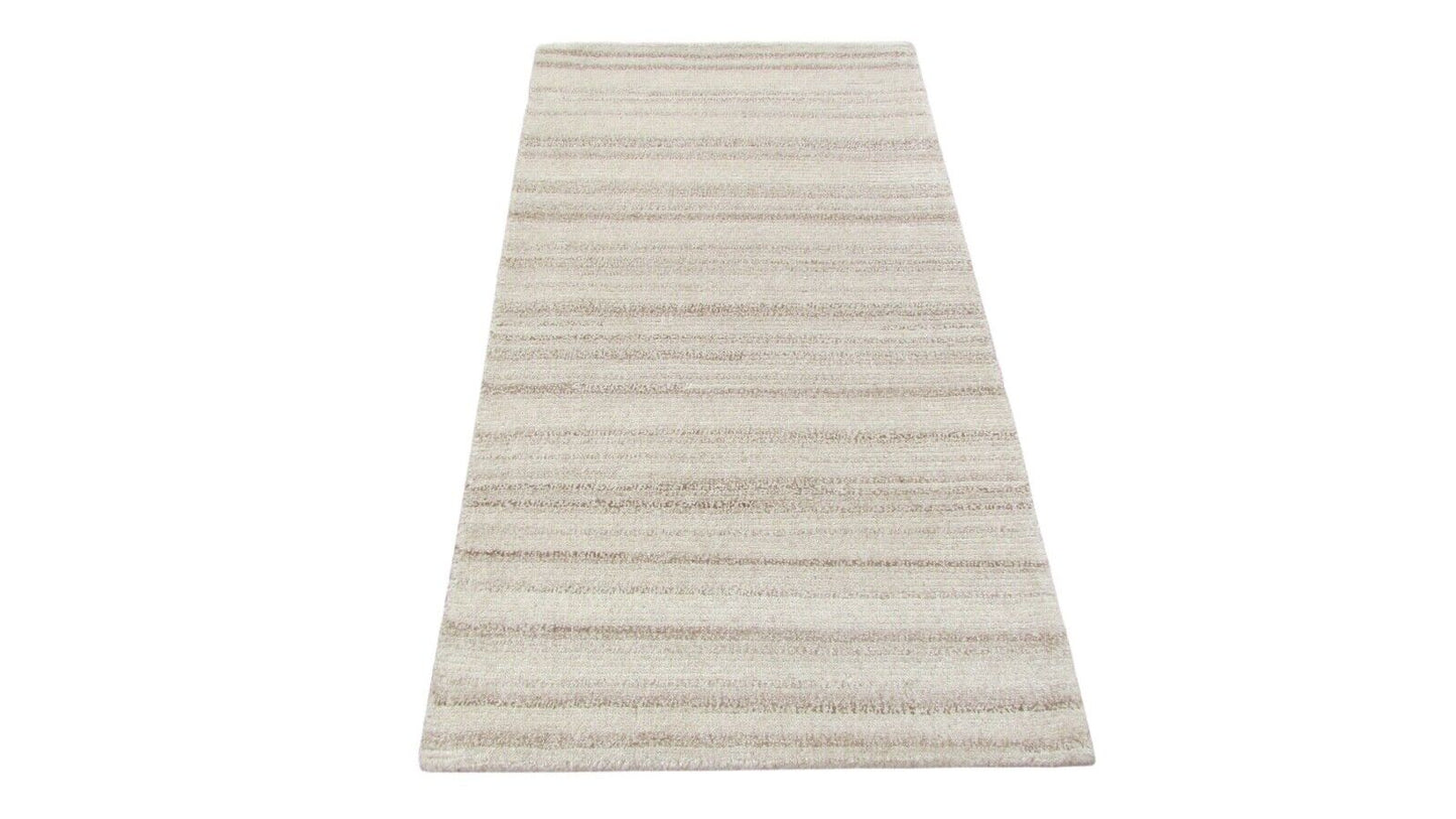 Nepal Teppich Handgeknüpft Grau Beige 100% Wolle Orientteppich 70x140 cm N-117