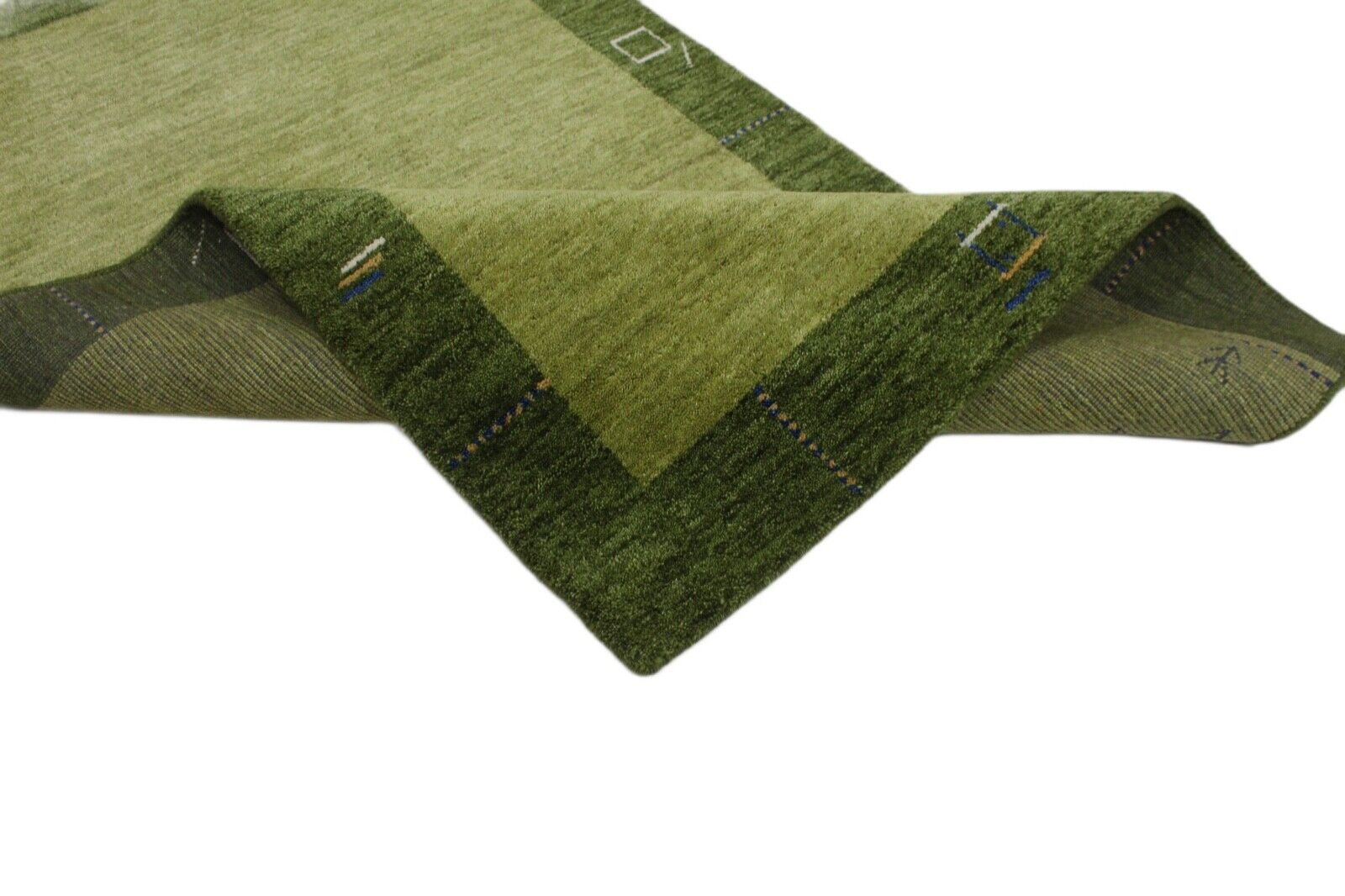 Gabbeh Teppich Grün 100% Wolle Handgewebt Orientteppich Lori 90x160 cm WR110