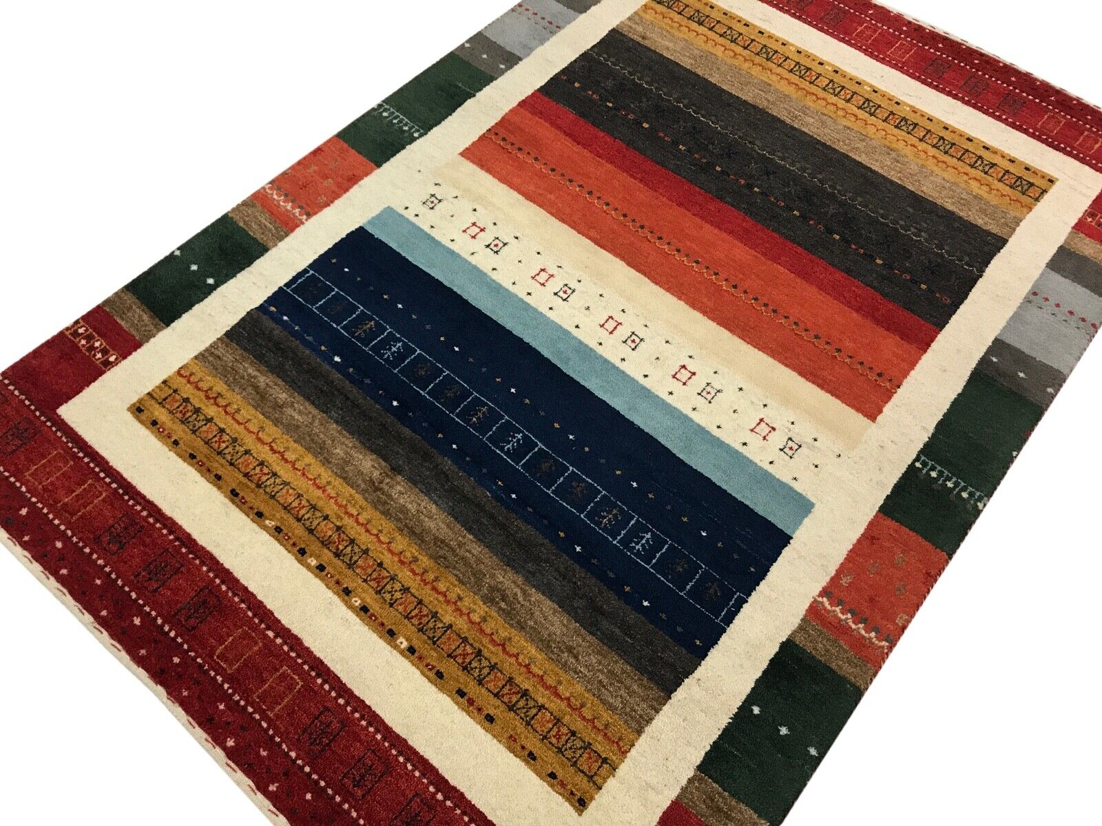 Hochwertiger Gabbeh Teppich 140X200 cm 100% Wolle Handgeknüpft Orientteppich