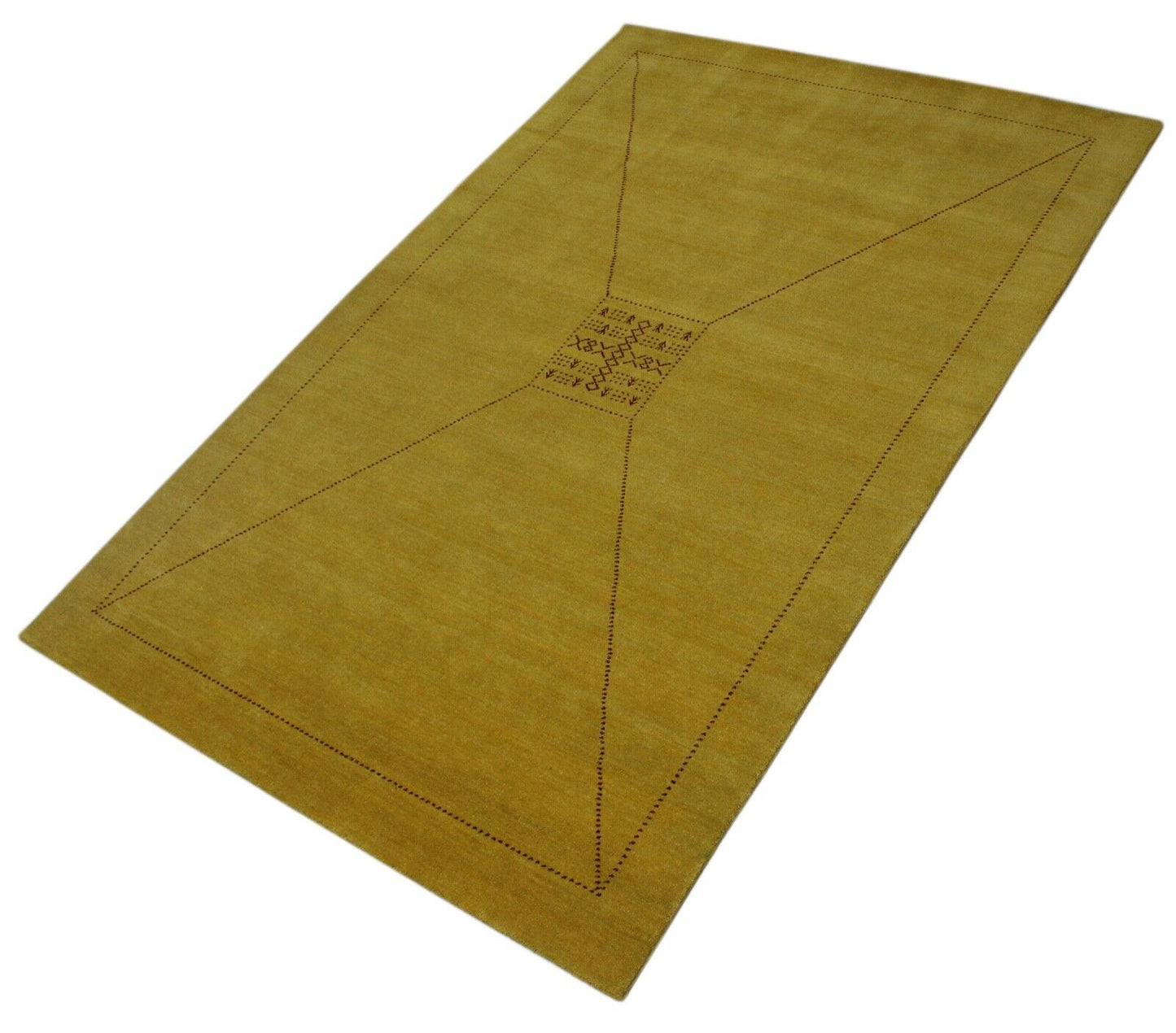 Gold Teppich 200x300 cm Gabbeh 100% Wolle Handgewebt Lori Buff Gelb G630