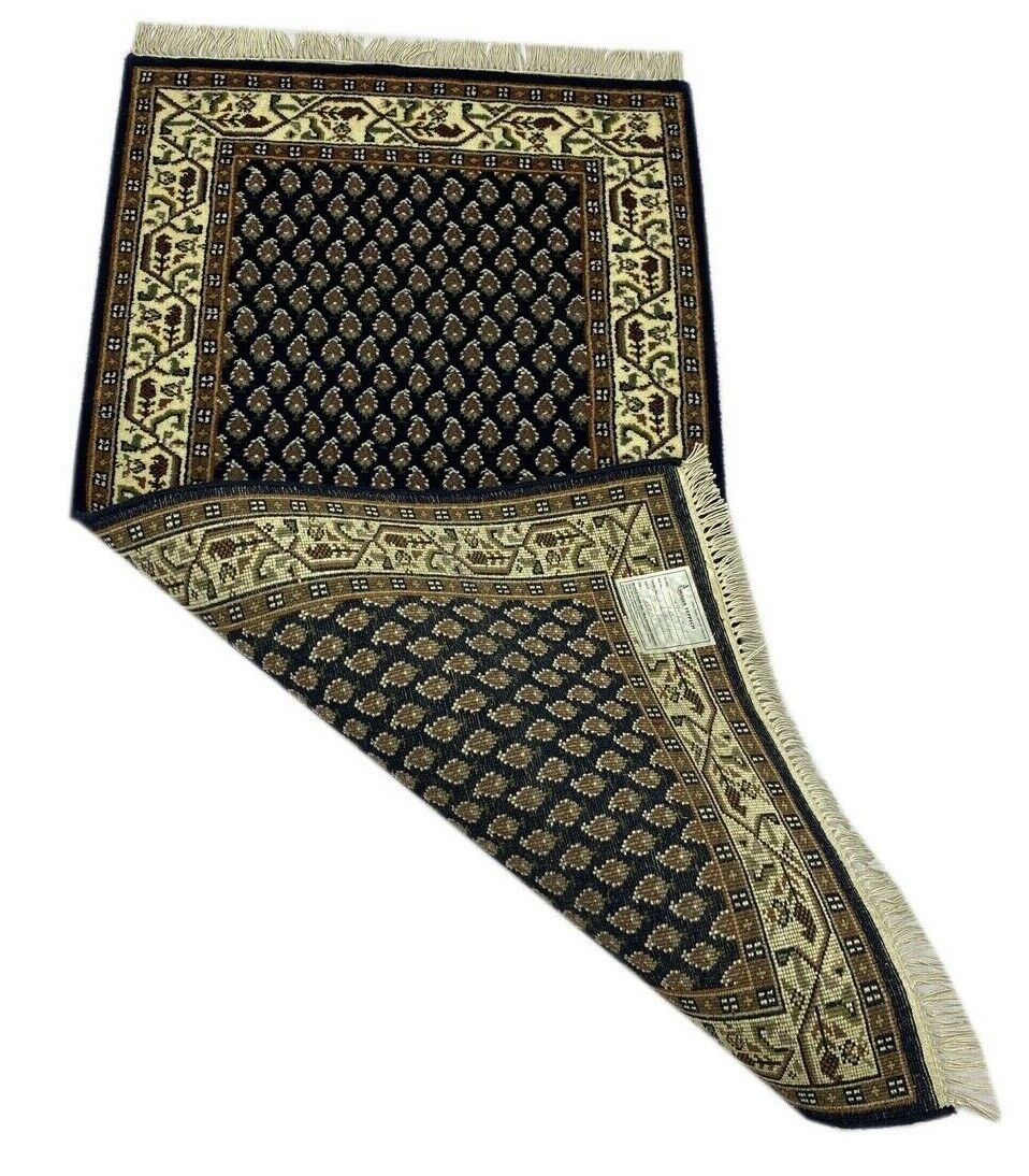 Blau Orientteppich Mir Handgeknüpft 100% Wolle Cream 70X140 CM Teppich