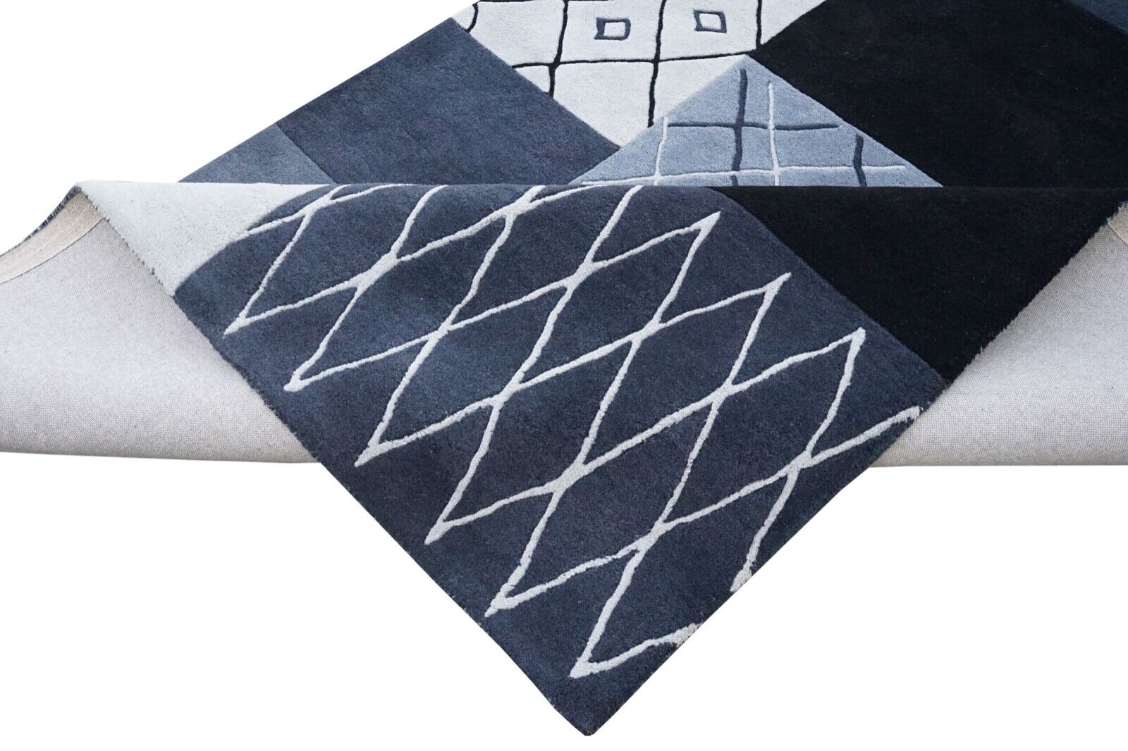 Teppich 100% Wolle Grau Schwarz 160X230 cm Orientteppich Handgetuftet HT315