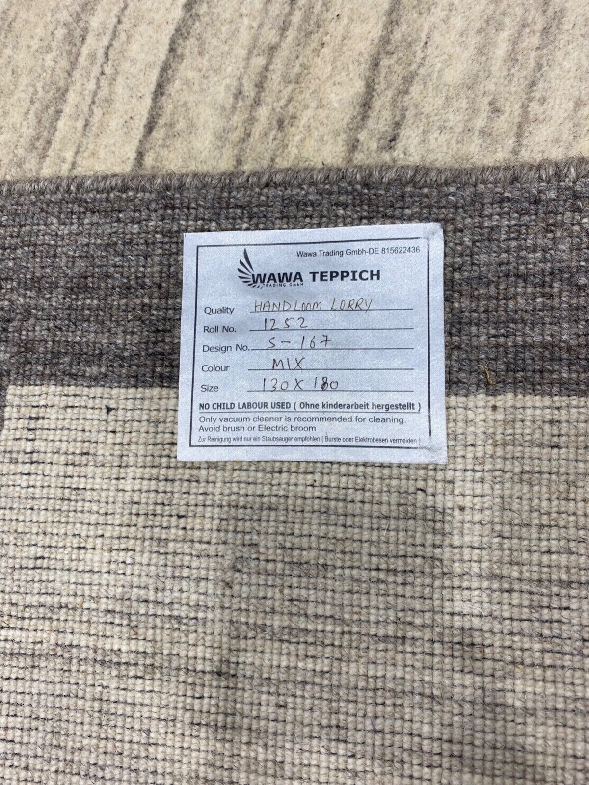 Beige Braun Teppich 100% Wolle Lori Handgewebt natürliche Wolle 130x180 cm S167