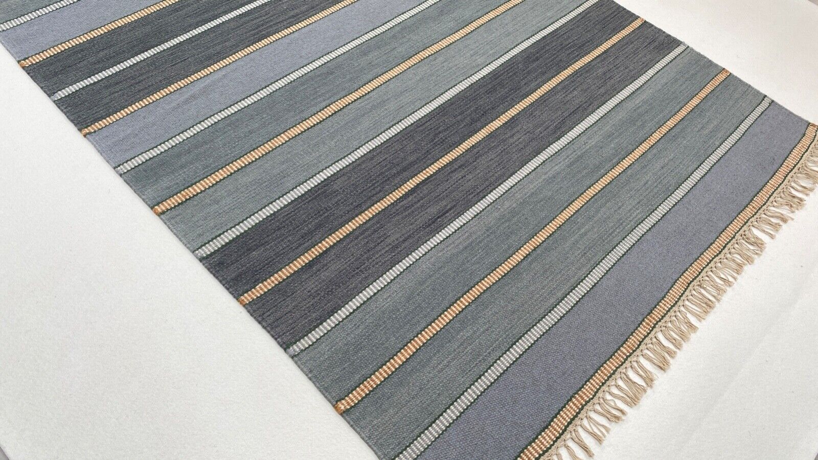 Handgewebt Mint Grün Grau Kilim Teppich 100% Wolle Durry Kelim 140x200 CM k500