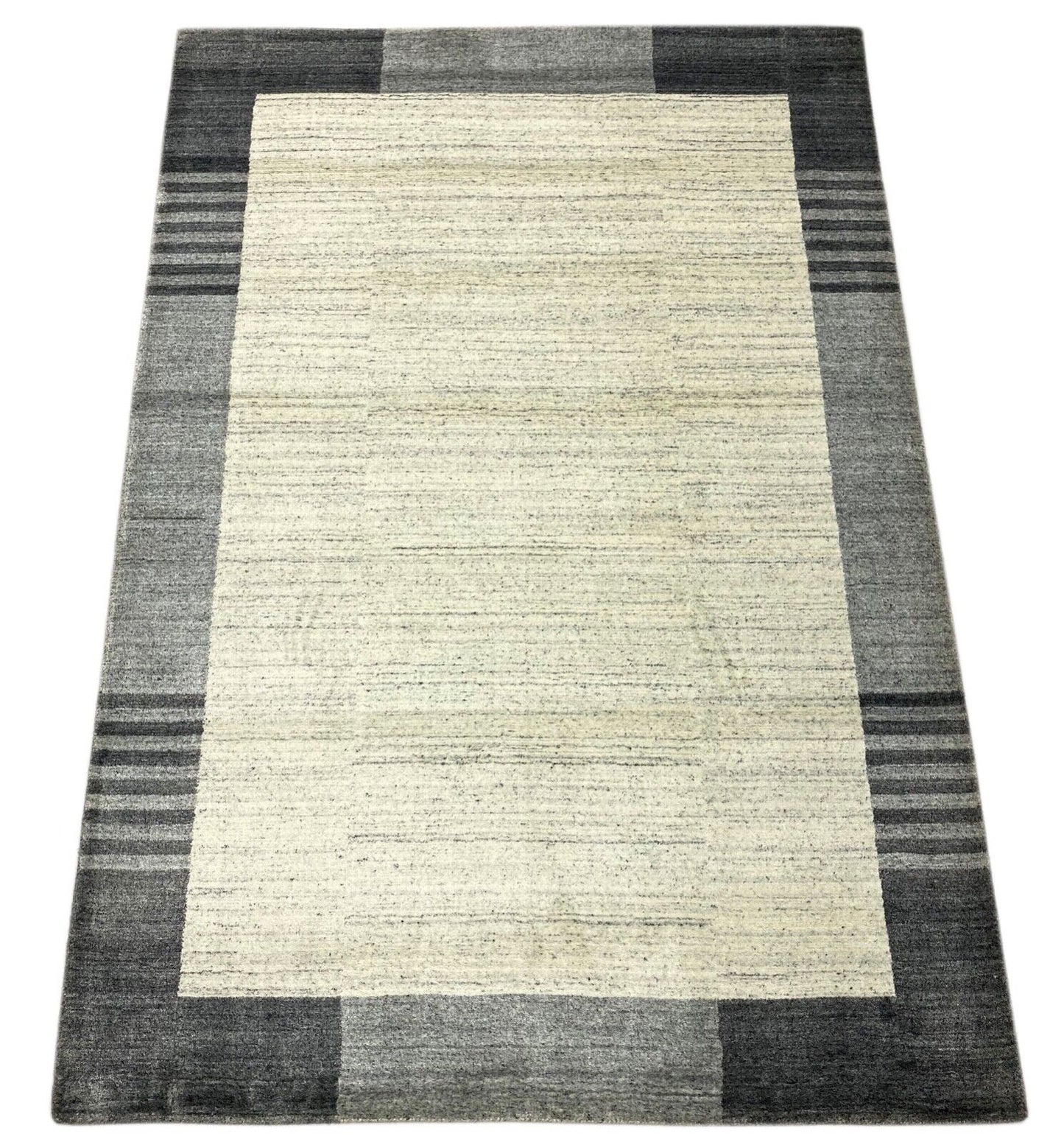 Grau Teppich 100% Wolle Silber Weiß Gabbeh Handgewebt 125x178 cm dp Garn S179