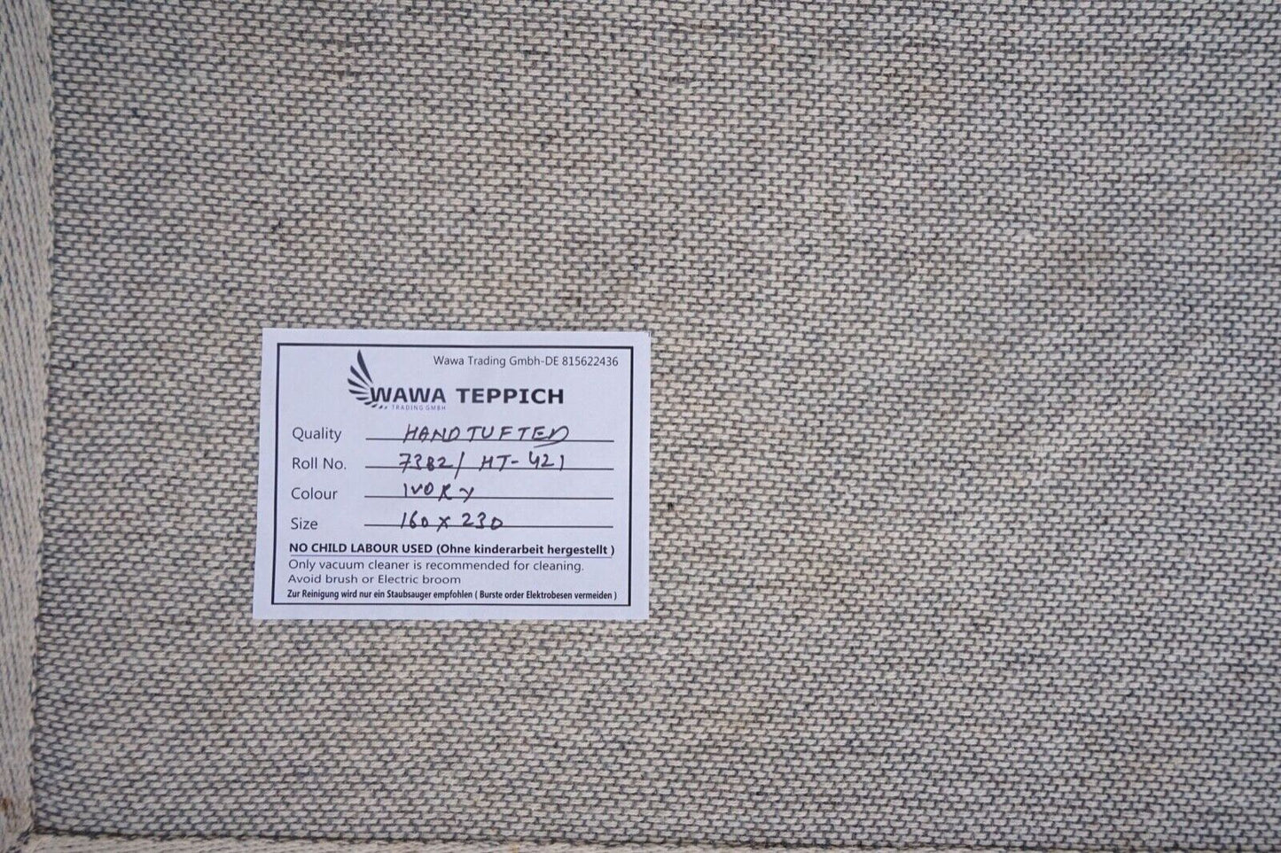 Teppich 100% Wolle Beige 160X230 cm Orientteppich Handgetuftet HT421