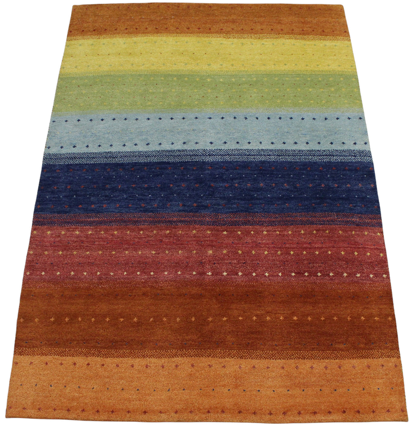 Koberec Gabbeh 100% vlna oranžová červená modrá zelená zlatá ručně vázaný 167x242 cm WR53