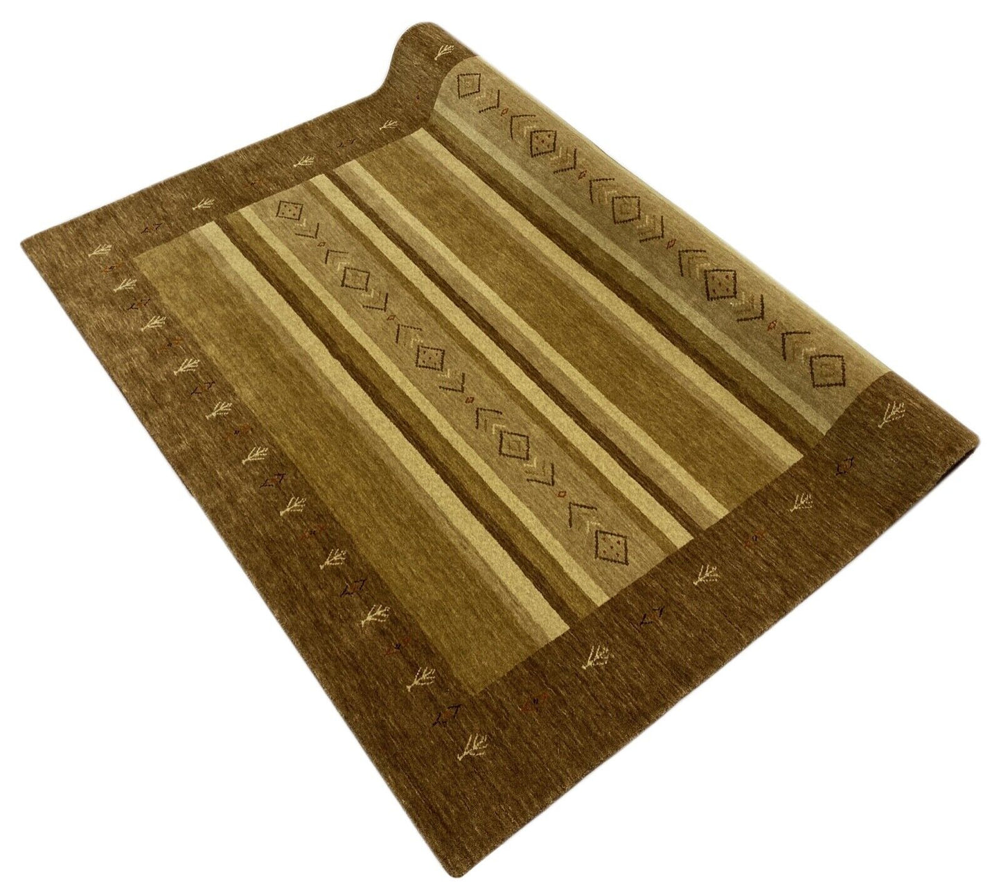 Wohnzimmer Gabbeh Teppich 100% Wolle Beige Braun 170x236 cm Handgewebt WR74