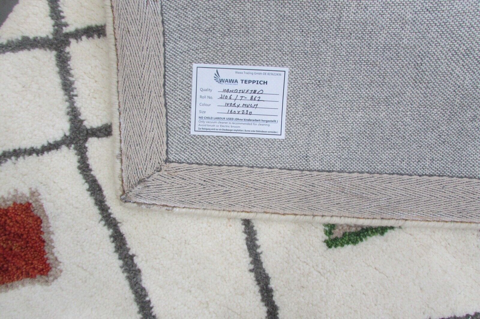 Elfenbeinfa Teppich 100% Wolle béžová 160X230 cm Handarbeit Handgetuftet T862