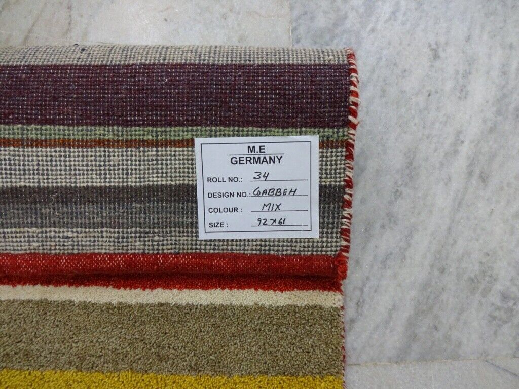 Gabbeh Teppich 61x92 cm Handgeknüpft  ~ 100% Wolle ~ Gold Rot Beige  M34