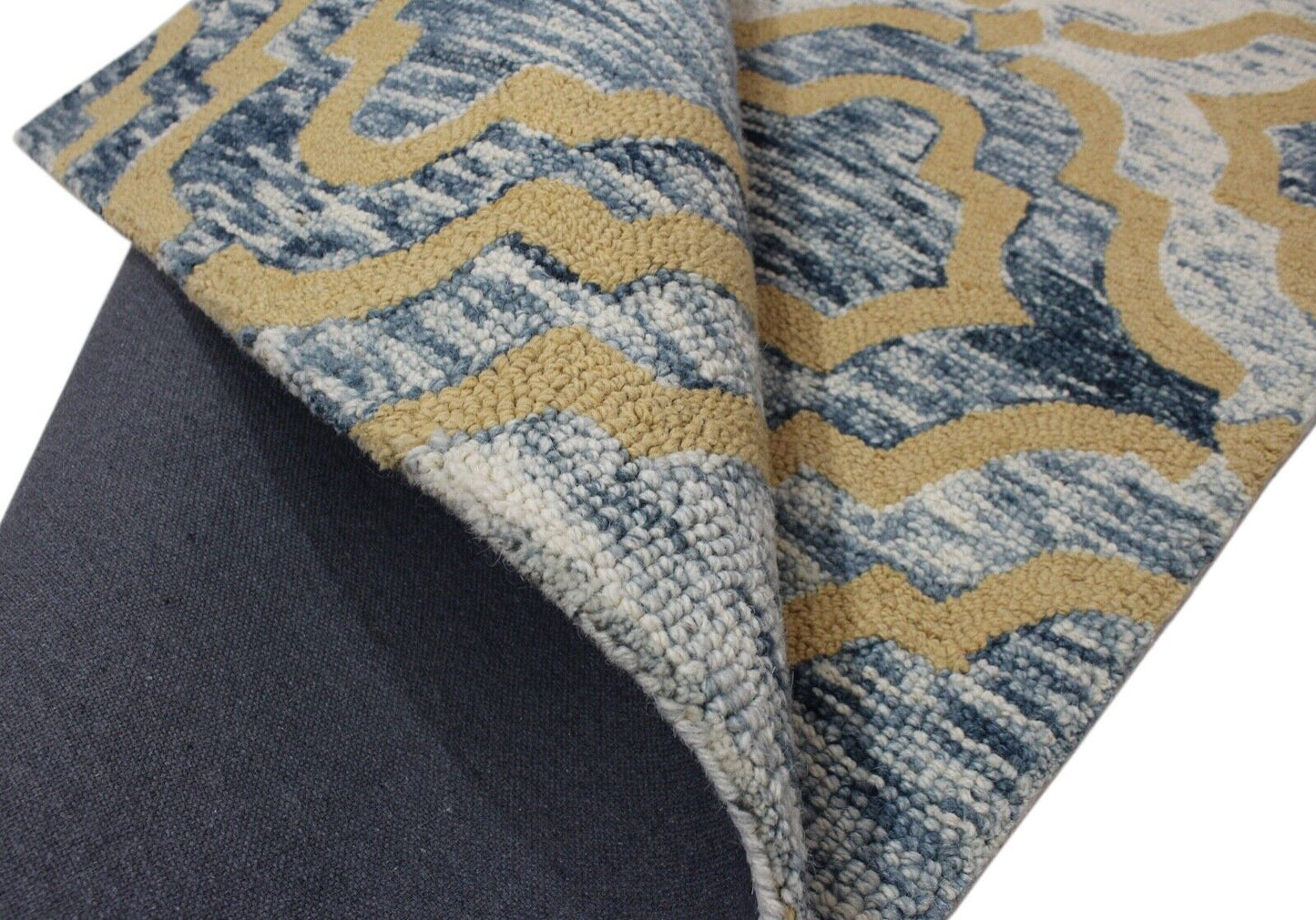 Teppich 100% Wolle Gelb Beige Blau Orientteppich 150X240 cm Handgetuftet MH930