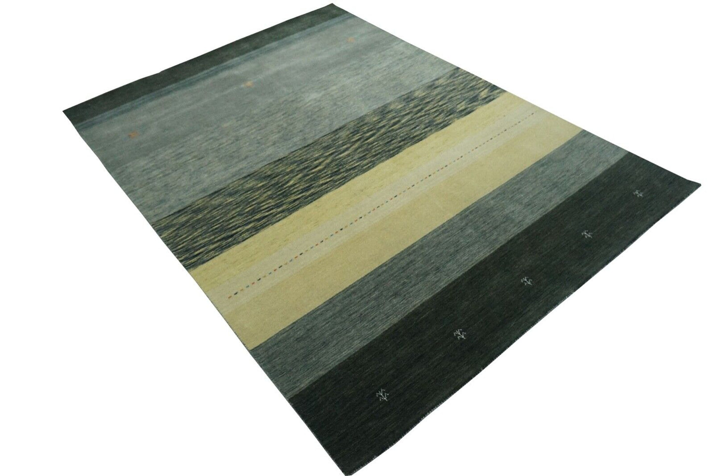 Gabbeh Teppich Grau Beige 100% Wolle 170x240 cm Handgewebt Orientteppich Lr454
