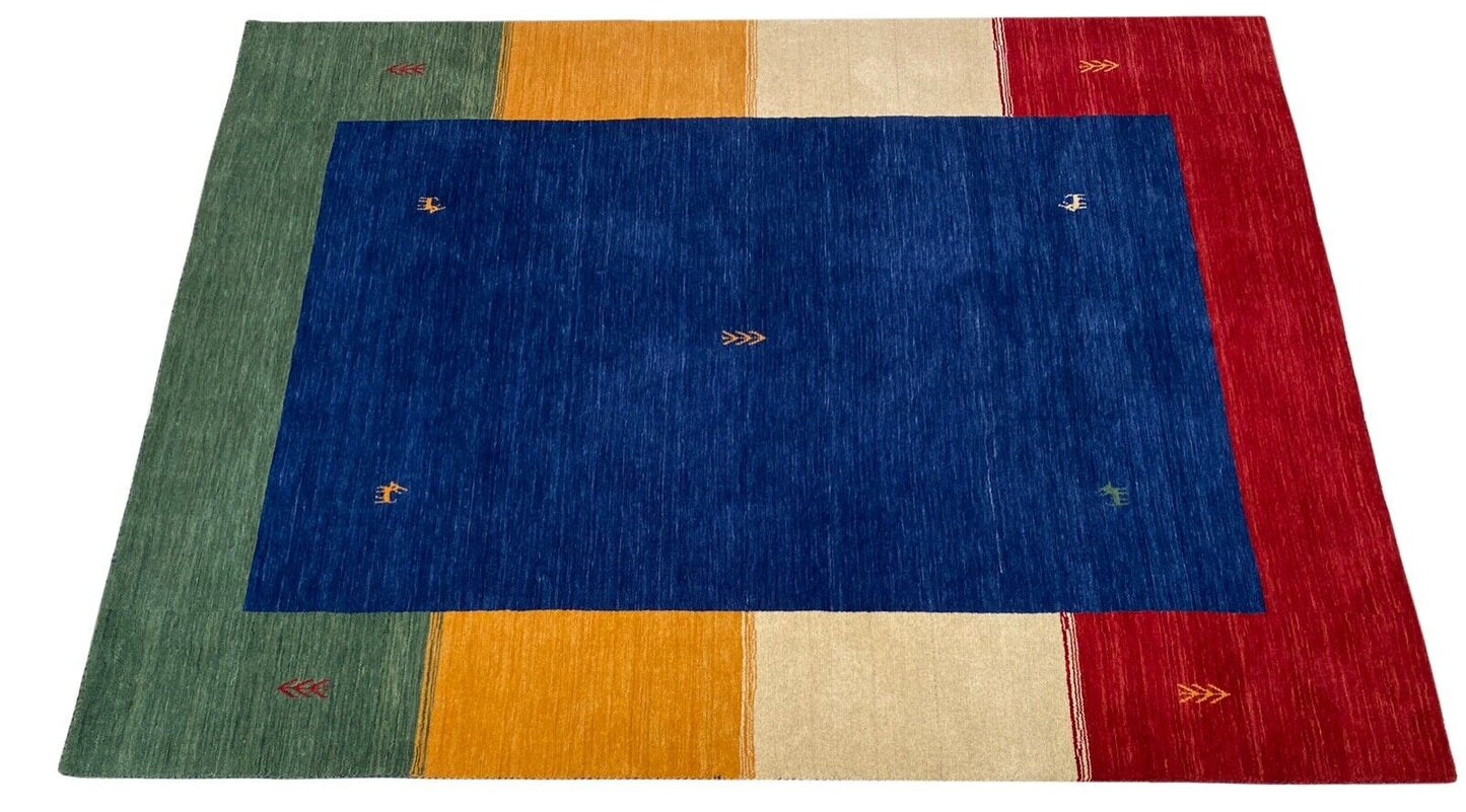 Blau Gabbeh 100% Wolle Orientteppich 120x180 cm Handgewebt loom Teppich