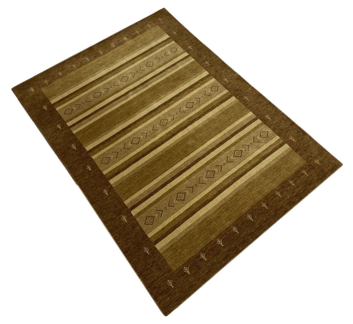 Wohnzimmer Gabbeh Teppich 100% Wolle Beige Braun 170x236 cm Handgewebt WR74
