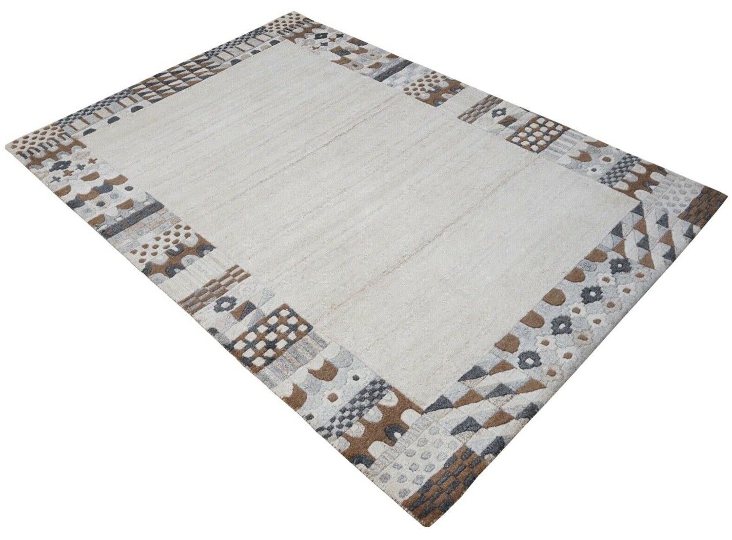 100% Wolle Beige Teppich 160X230 cm Orientteppich Handgetuftet HT323u