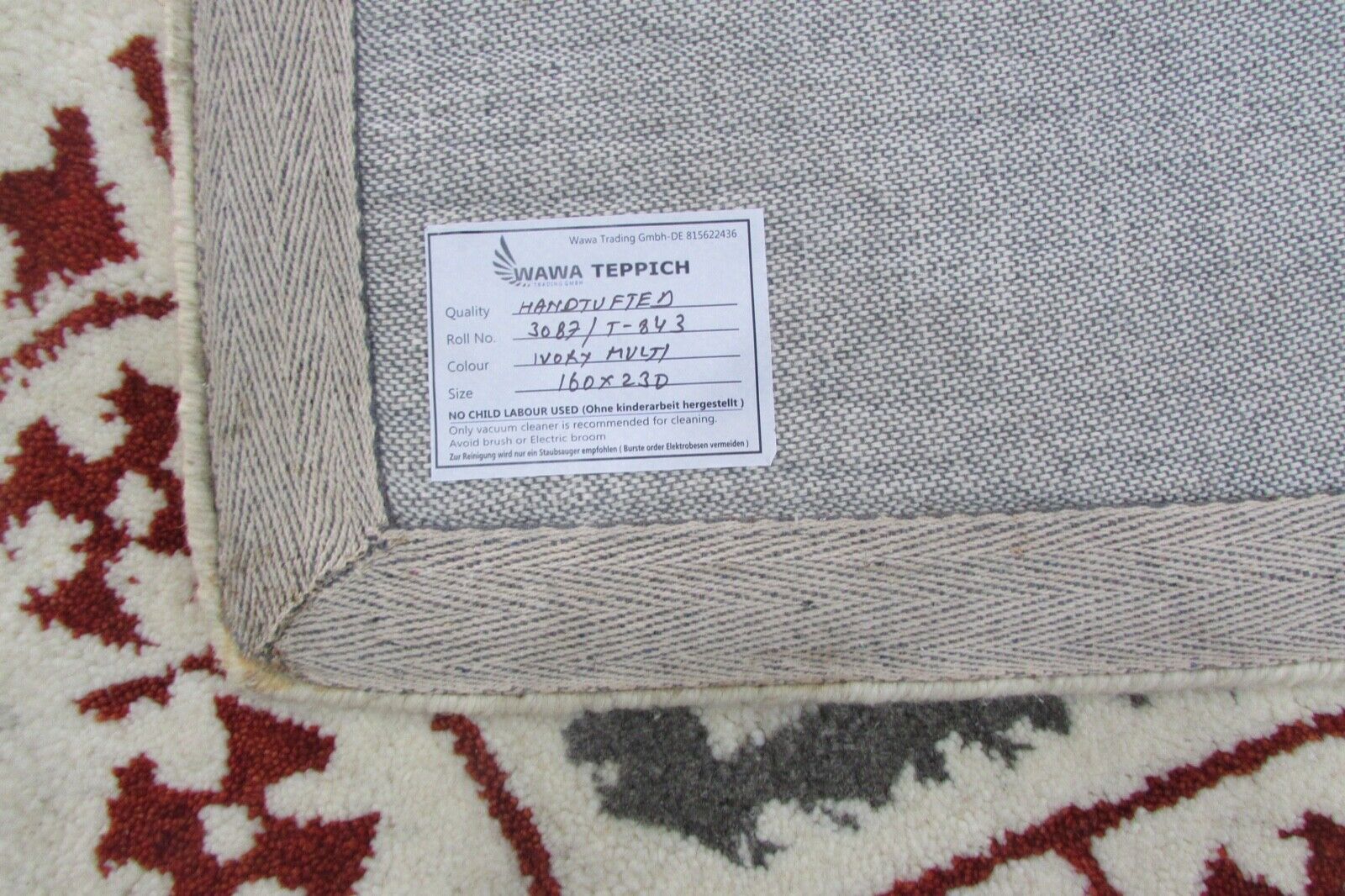 Бежов килим, 100% вълна, 160x230 см, ръчно изработен, ръчно тъфтиран, T843