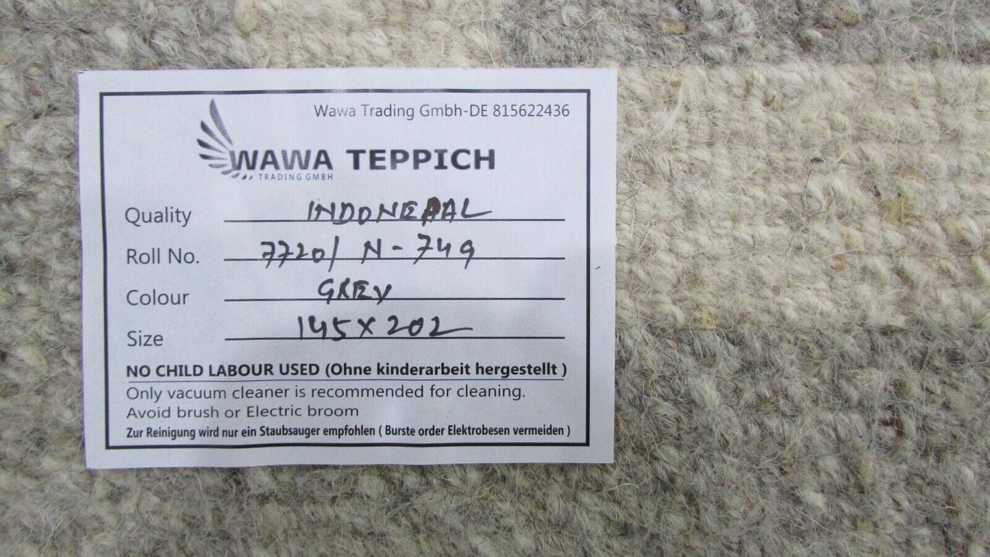 Grau Teppich Indo Nepal Handgeknüpft 100% Wolle 140X200 cm Orienttepich N749